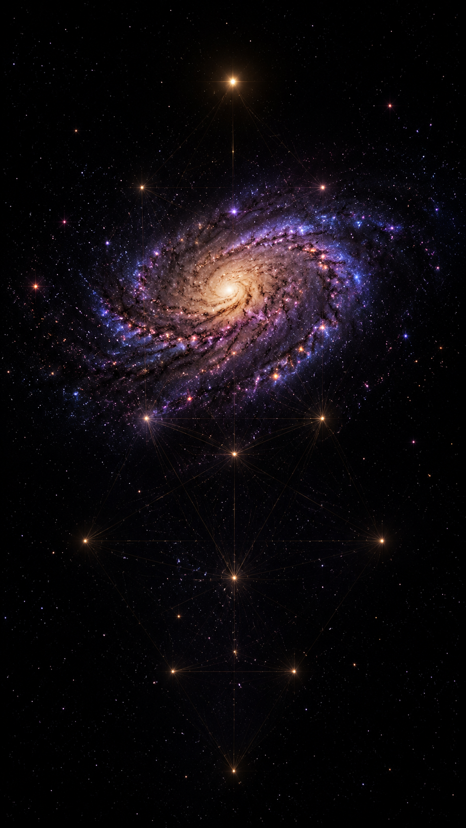 A spiral galaxy above the Tree of Life